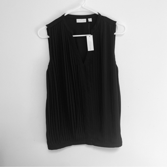 New York and Company Sleeveless V Neck Blouse with Ruffles on front - Picture 2 of 6